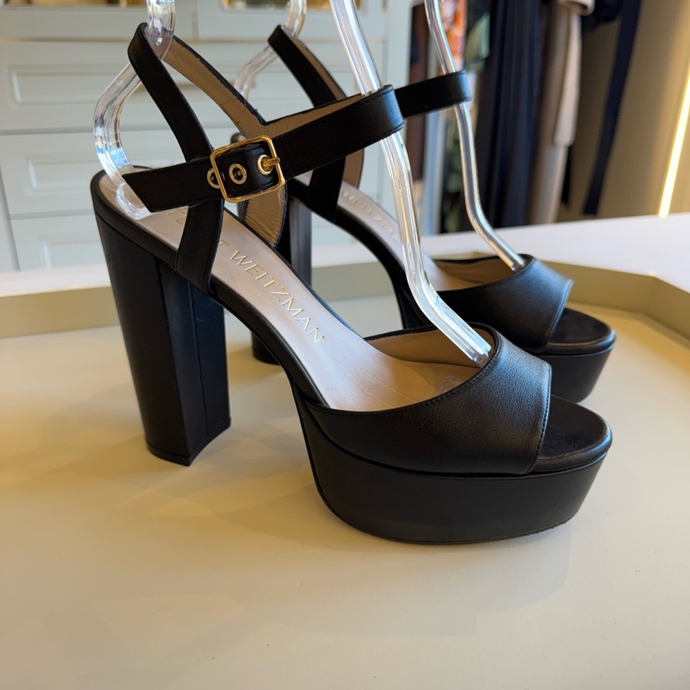 Stuart Weitzman Black Leather Platform Heels